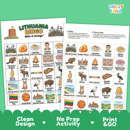 Lithuania Geography BINGO Games Printable Activity Boards