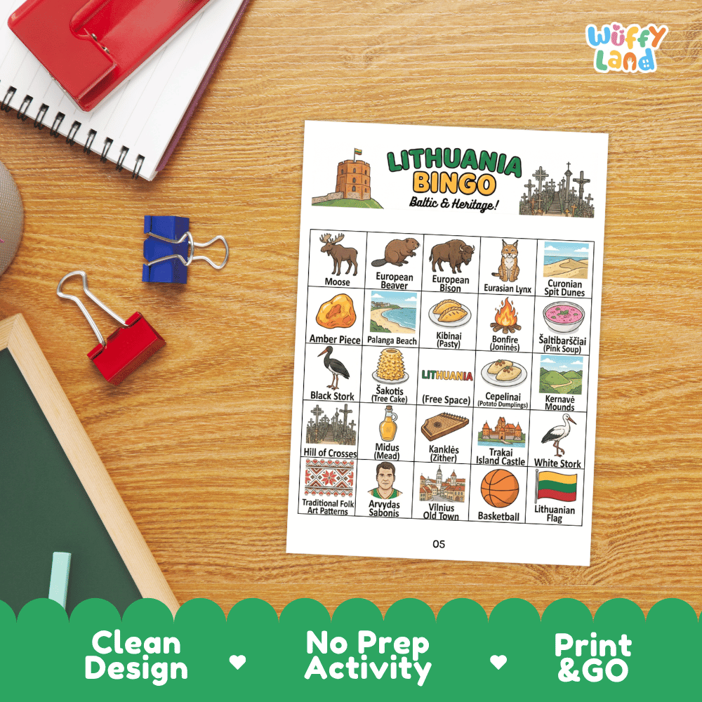 Lithuania Geography BINGO Games Printable Activity Boards
