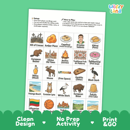 Lithuania Geography BINGO Games Printable Activity Boards