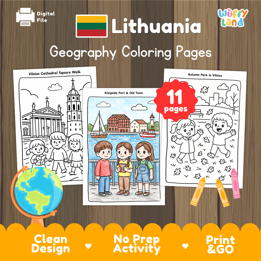 Lithuania Geography Coloring Pages - 11 Pages - World Geography No Prep Activity