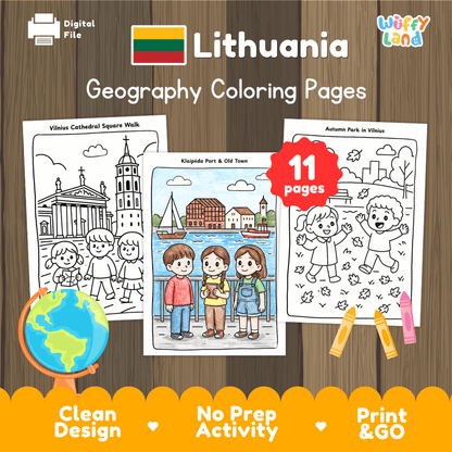 Lithuania Geography Coloring Pages - 11 Pages - World Geography No Prep Activity