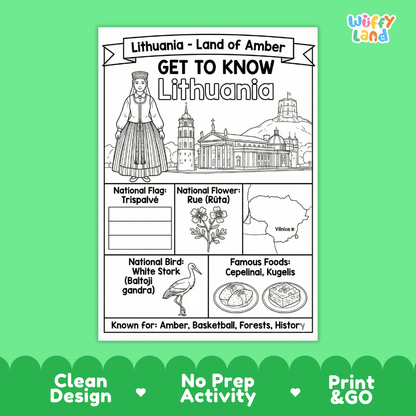 Lithuania Geography Coloring Poster | Country Study Research Worksheet Activity