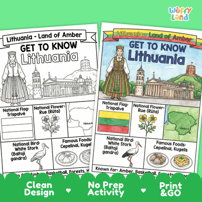 Lithuania Geography Coloring Poster | Country Study Research Worksheet Activity