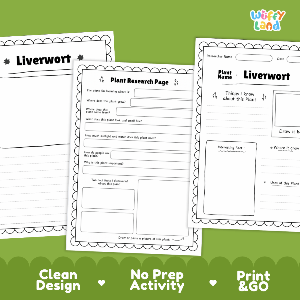Liverwort Plant Research Pages and Worksheets
