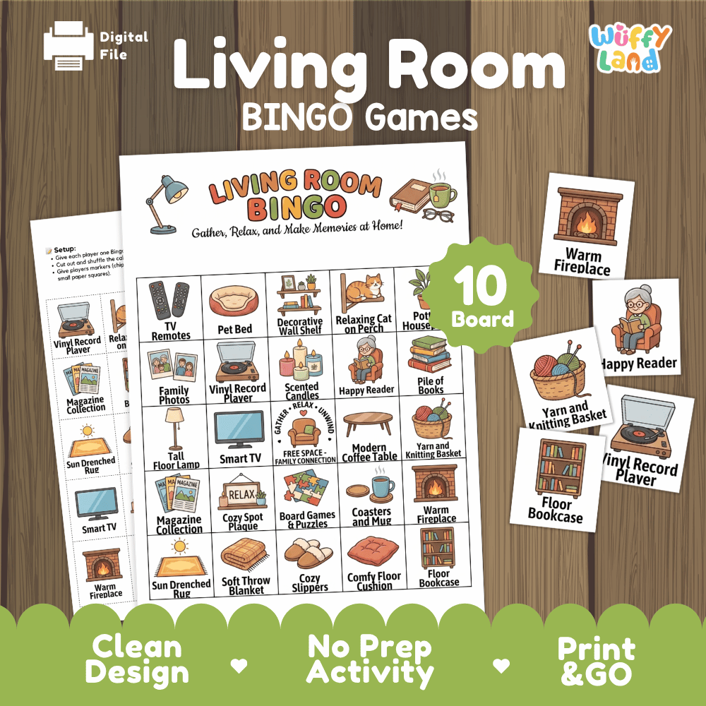 Living Room BINGO Games Printable Household Objects Activity Cards