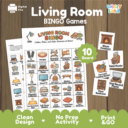 Living Room BINGO Games Printable Household Objects Activity Cards