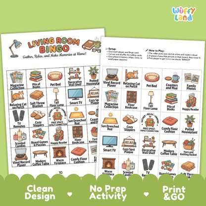 Living Room BINGO Games Printable Household Objects Activity Cards