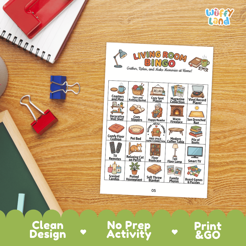 Living Room BINGO Games Printable Household Objects Activity Cards