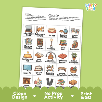 Living Room BINGO Games Printable Household Objects Activity Cards