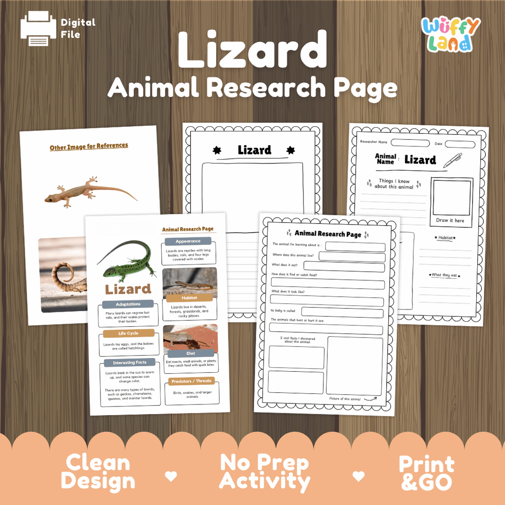 Lizard Animal Research Page Worksheets and Fact Sheet Activity