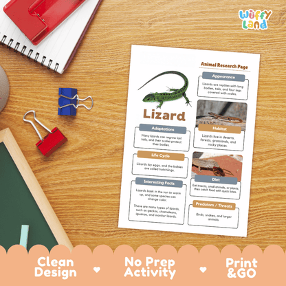 Lizard Animal Research Page Worksheets and Fact Sheet Activity