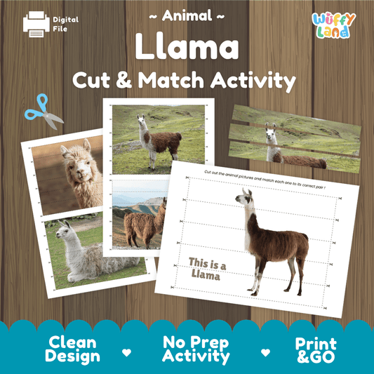 Llama Cut and Match Activity Worksheets | Animal Puzzle Printables