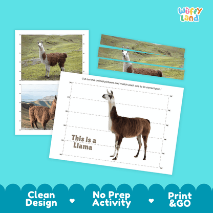 Llama Cut and Match Activity Worksheets | Animal Puzzle Printables