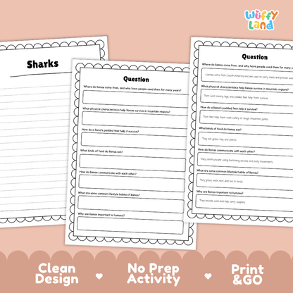 Llamas Reading Passage and Comprehension Questions Worksheets with Answer Key