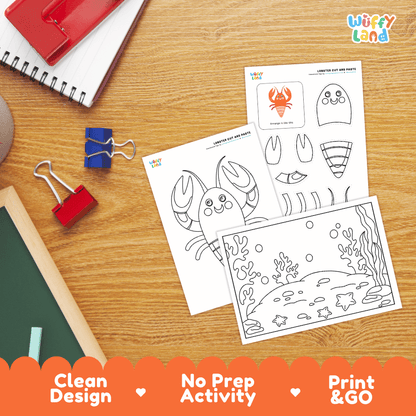 Lobster Cut and Paste Craft and Coloring Activity Worksheets