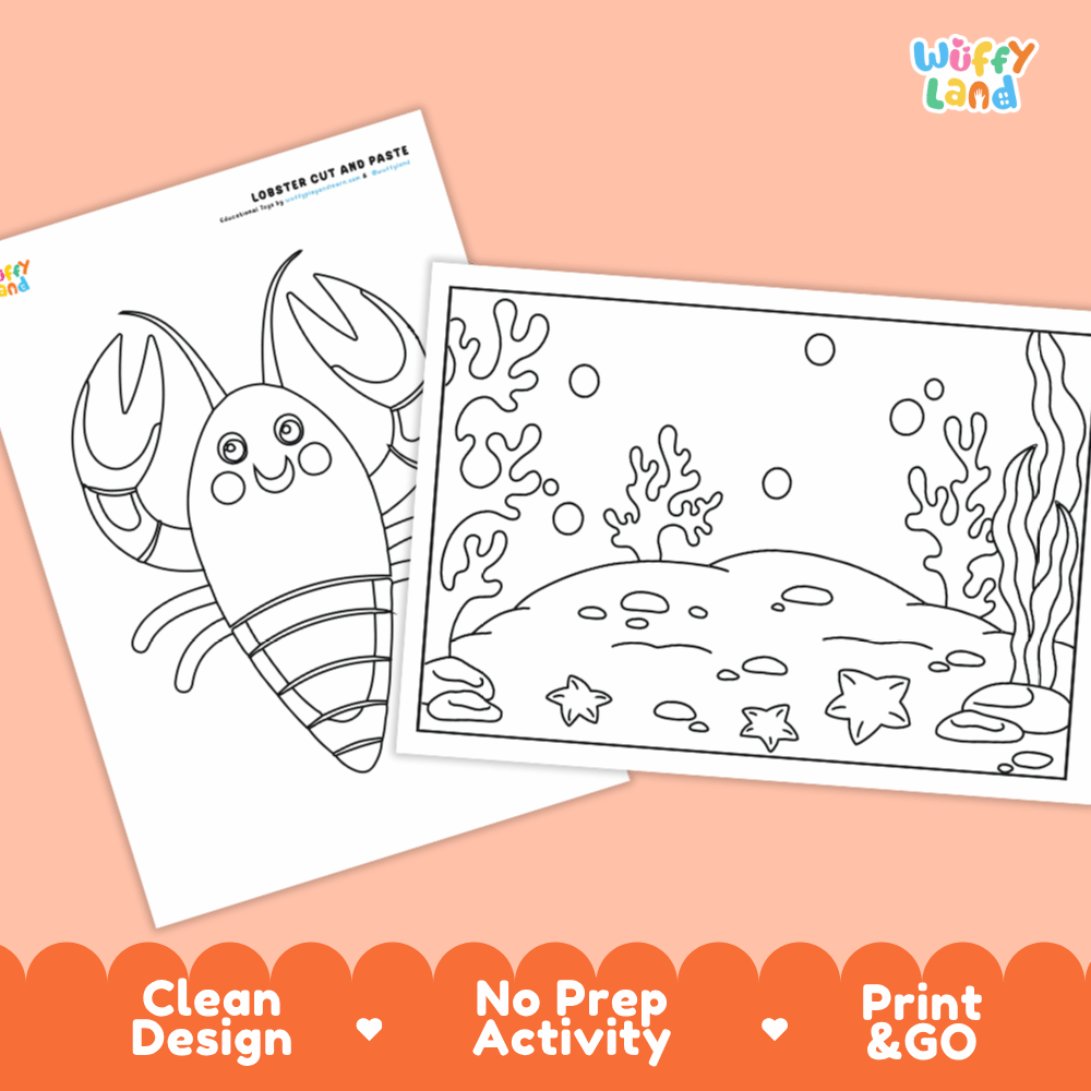 Lobster Cut and Paste Craft and Coloring Activity Worksheets