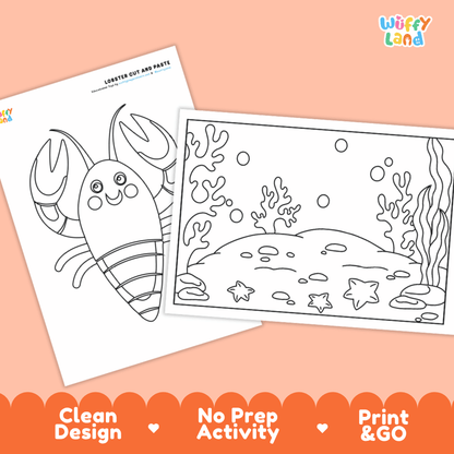 Lobster Cut and Paste Craft and Coloring Activity Worksheets