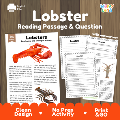 Lobster Reading Passage and Comprehension Questions Worksheets