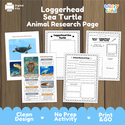 Loggerhead Sea Turtle Animal Research Pages and Worksheets