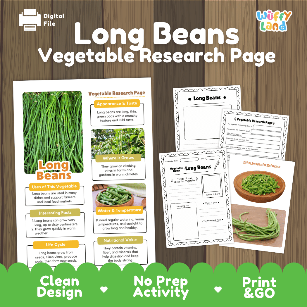 Long Beans Vegetable Research Page Worksheets and Fact Sheet
