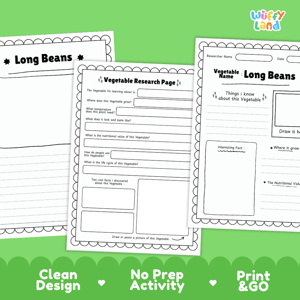 Long Beans Vegetable Research Page Worksheets and Fact Sheet