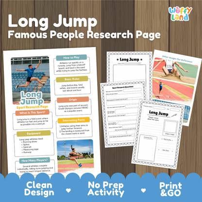 Long Jump Sport Research Project Worksheets and Fact Sheet Activity