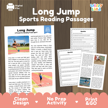 Long Jump Sports Reading Passage and Comprehension Questions Worksheets