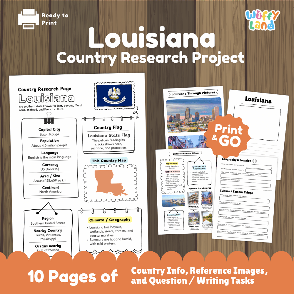 Louisiana Country Research Project Worksheets and Activity Pages
