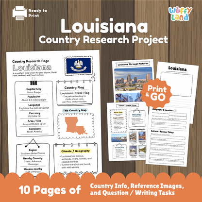 Louisiana Country Research Project Worksheets and Activity Pages