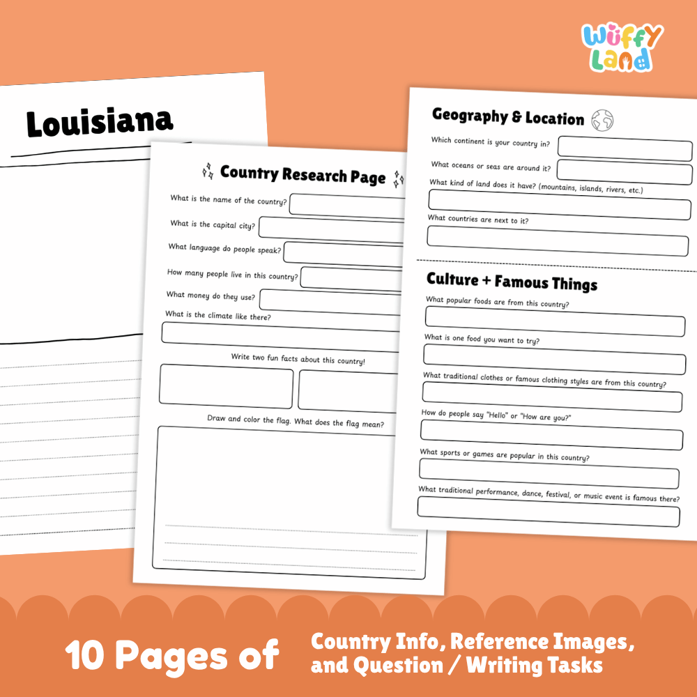 Louisiana Country Research Project Worksheets and Activity Pages