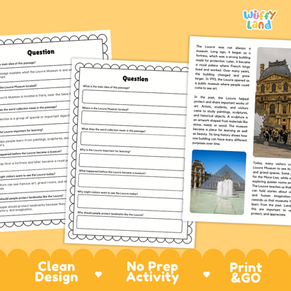 Louvre Museum Landmark Reading Passages and Comprehension Worksheets