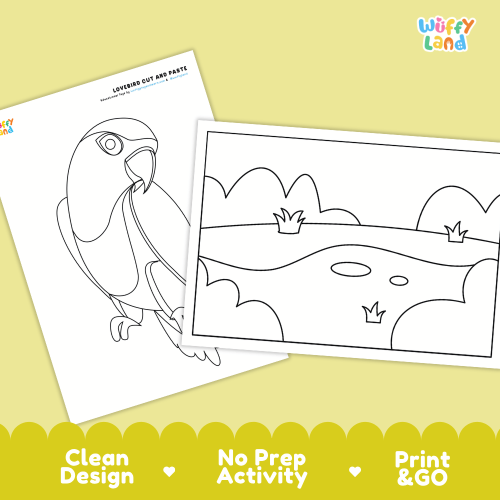Lovebird Cut and Paste Craft and Coloring Activity Worksheets