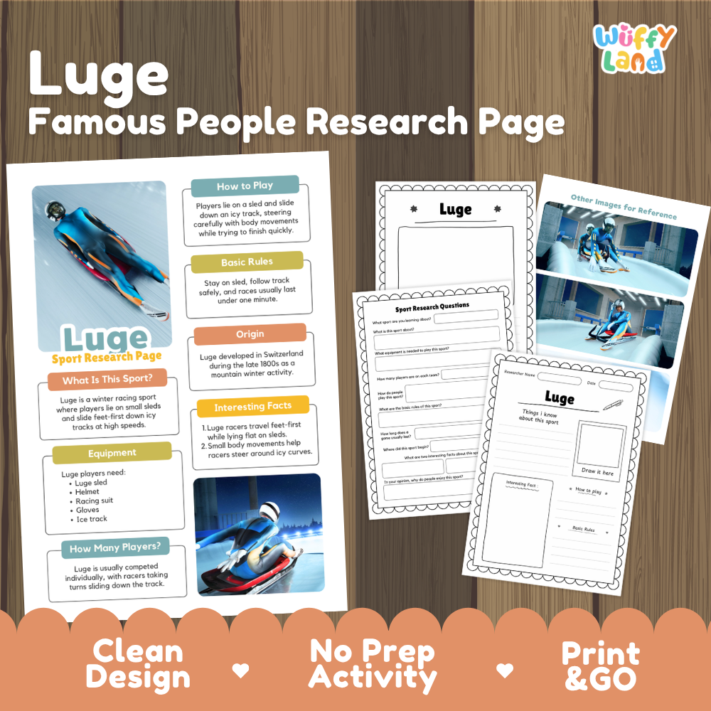 Luge Sport Research Project Worksheets and Fact Sheet Activity