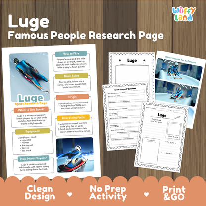 Luge Sport Research Project Worksheets and Fact Sheet Activity