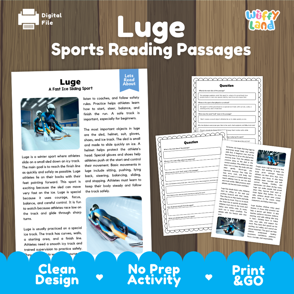 Luge Sports Reading Passages and Comprehension Questions Worksheets