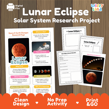 Lunar Eclipse Solar System Research Project Worksheets and Fact Sheet