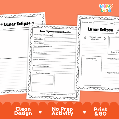Lunar Eclipse Solar System Research Project Worksheets and Fact Sheet