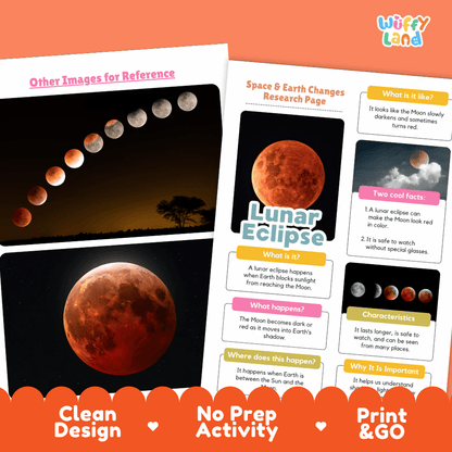 Lunar Eclipse Solar System Research Project Worksheets and Fact Sheet
