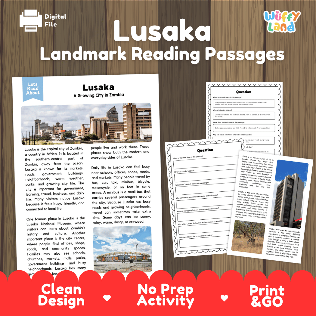 Lusaka Landmark Reading Passages and Comprehension Worksheets