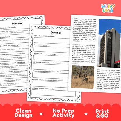 Lusaka Landmark Reading Passages and Comprehension Worksheets