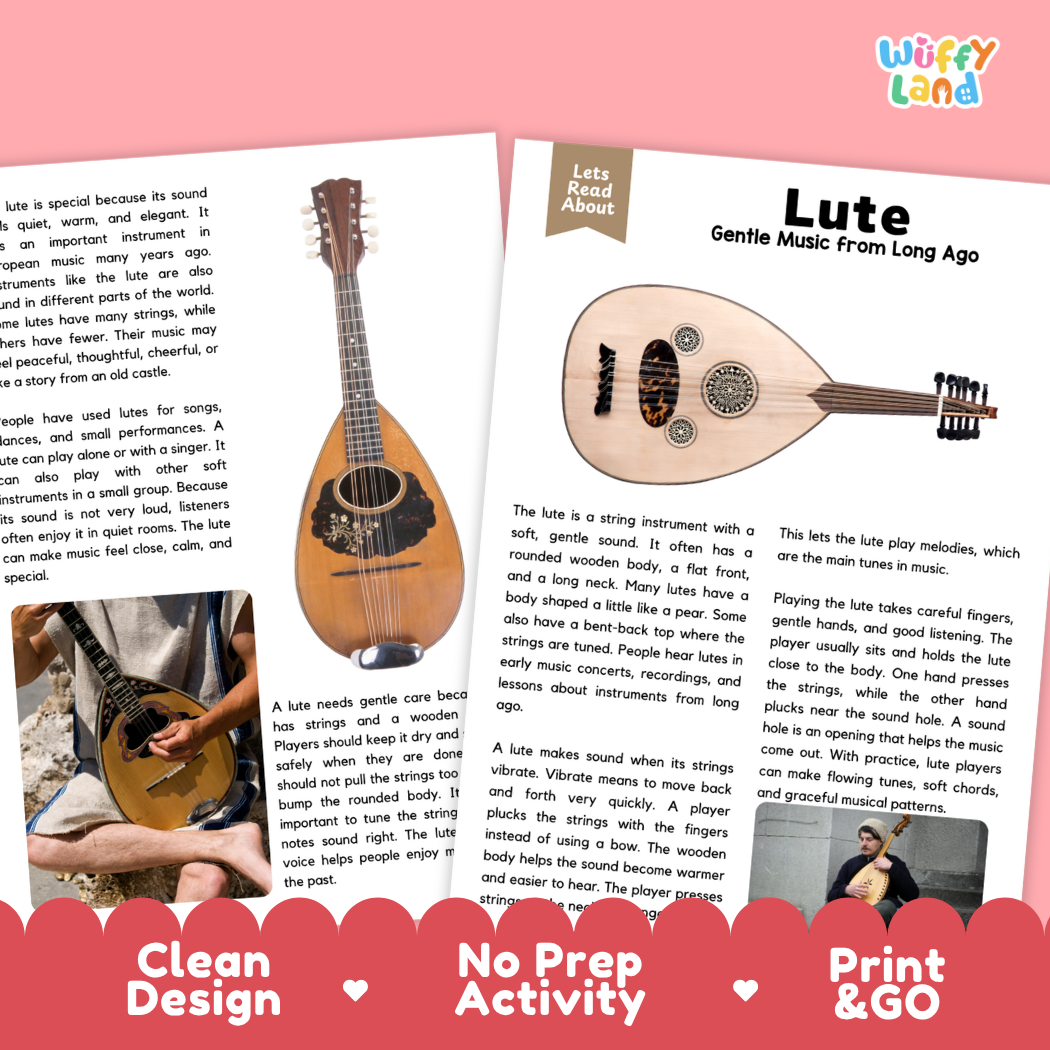Teacher answer key page showing complete question solutions for Lute music education reading comprehension practice