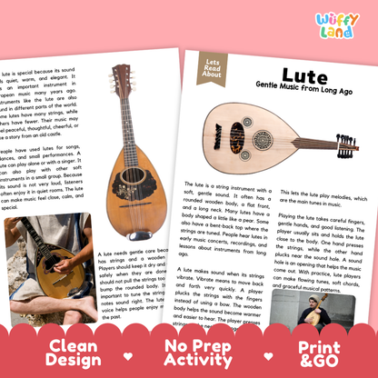 Teacher answer key page showing complete question solutions for Lute music education reading comprehension practice