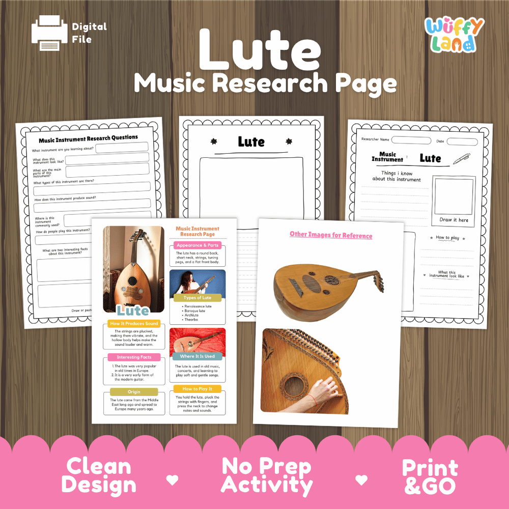Lute Music Research Page Worksheets and Fact Sheet