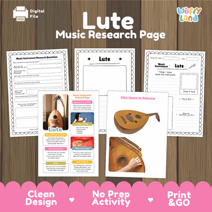 Lute Music Research Page Worksheets and Fact Sheet