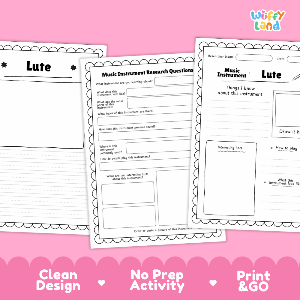 Lute Music Research Page Worksheets and Fact Sheet