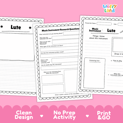 Lute Music Research Page Worksheets and Fact Sheet