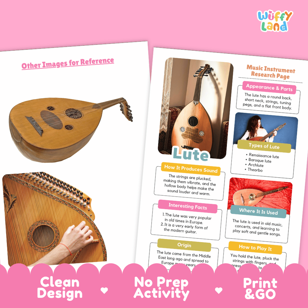 Lute Music Research Page Worksheets and Fact Sheet
