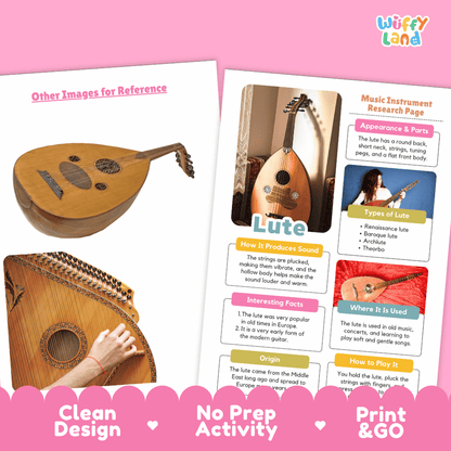 Lute Music Research Page Worksheets and Fact Sheet