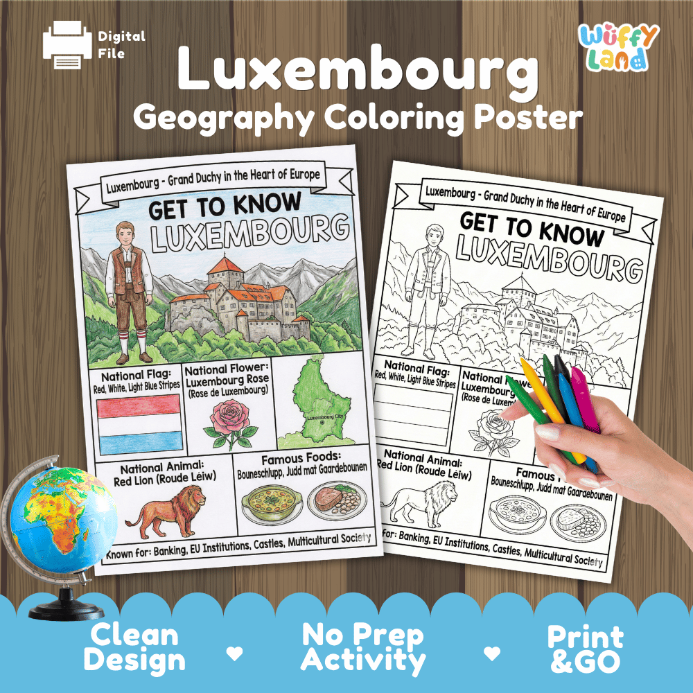 Luxembourg Geography Coloring Poster and Fact Sheet Printable Worksheets