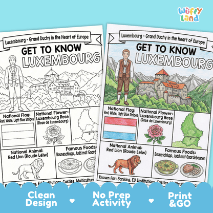 Luxembourg Geography Coloring Poster and Fact Sheet Printable Worksheets